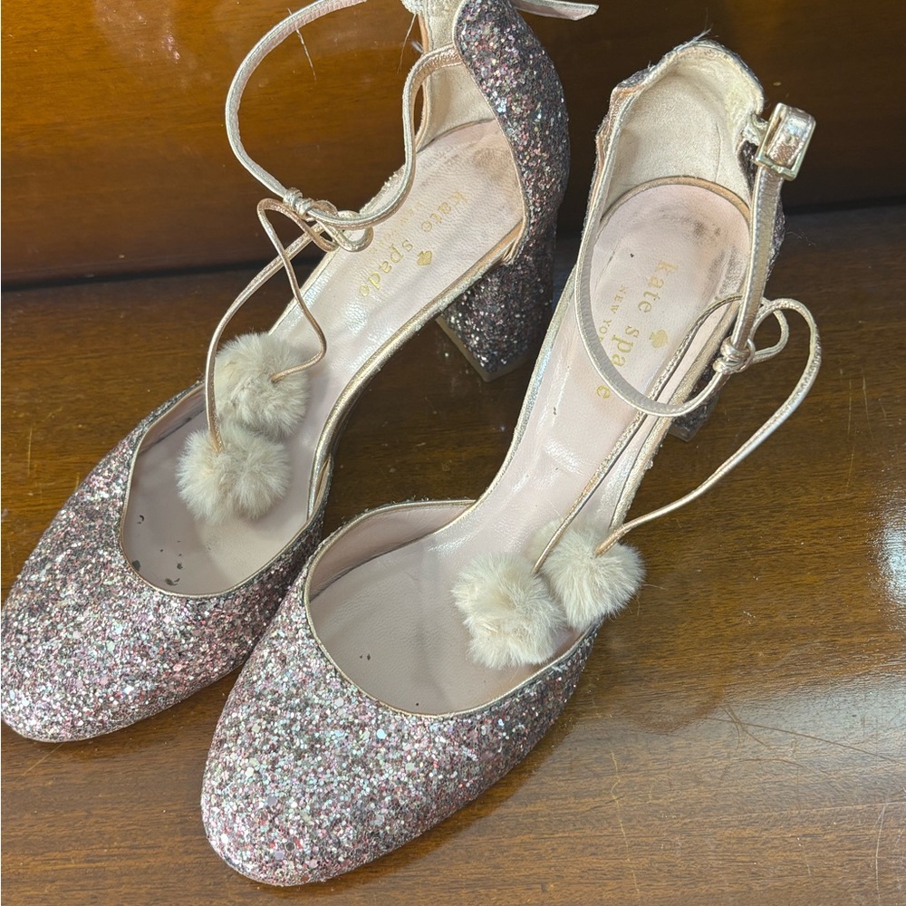 Kate spade heels Sz 7 Glittery Women's Shoes with Pom-Poms